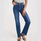 Women High-Waisted Straight-Leg Jeans with a Slight Flare and Five-Pocket Design Fashion Glam