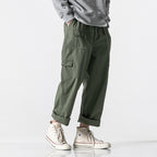 Men's loose cotton cargo pants in baggy cut with multifunctional pockets and rolled hem Fashion Glam