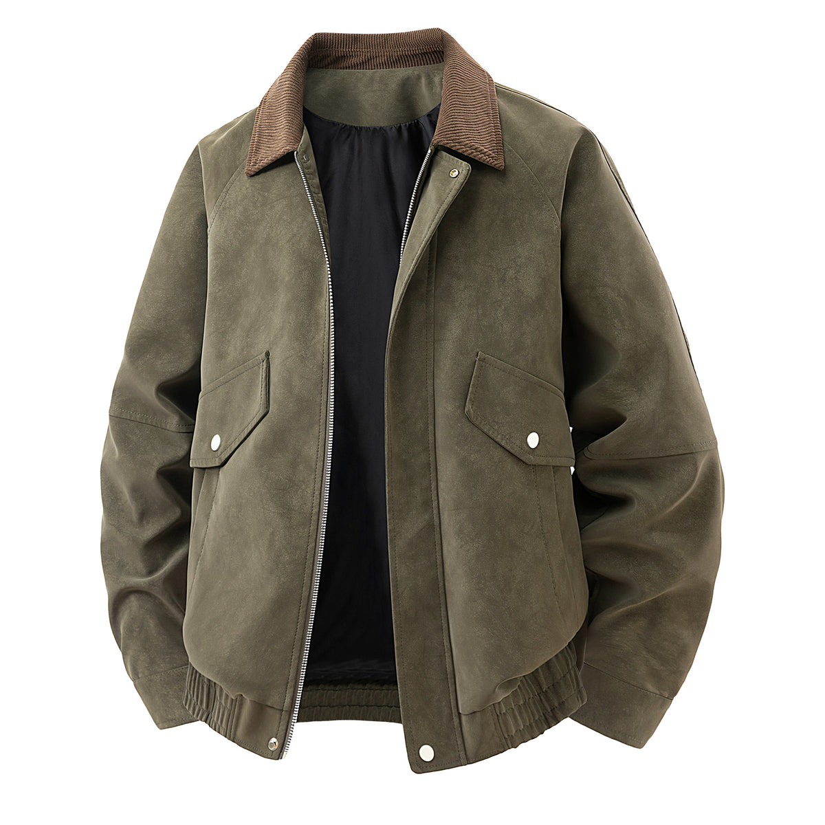 Men's Short Suede Bomber Jacket with Cord Collar Fashion Glam