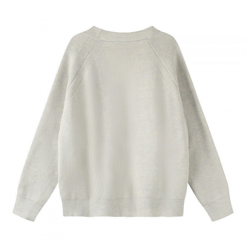 Unisex Boxy-Bulky-Knit-Cardigan with V-Neck, Button Placket and Raglan Sleeves Fashion Glam