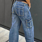 Women's high-waisted cargo jeans with vertical decorative seams and wide leg Fashion Glam