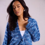 Women's Fluffy Chunky Knit Cardigan with V-Neck Fashion Glam
