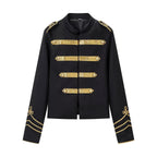 Women's military-inspired short jacket with stand-up collar and golden braid trimmings Fashion Glam