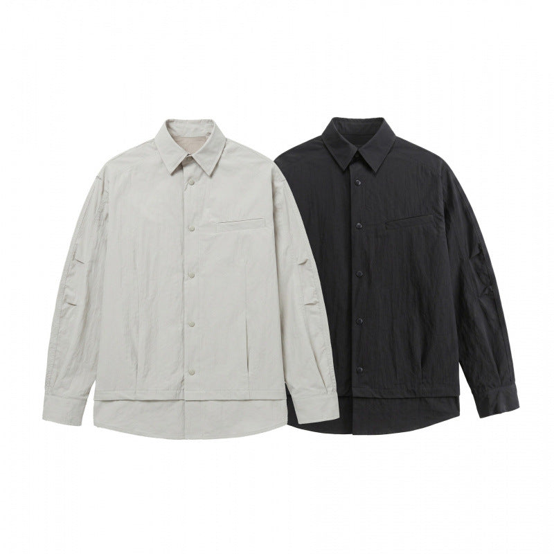 Unisex Oversized Shirt Jacket with Two-Layer Hem, Chest Welt Pocket and Structured Cotton Blend Fashion Glam
