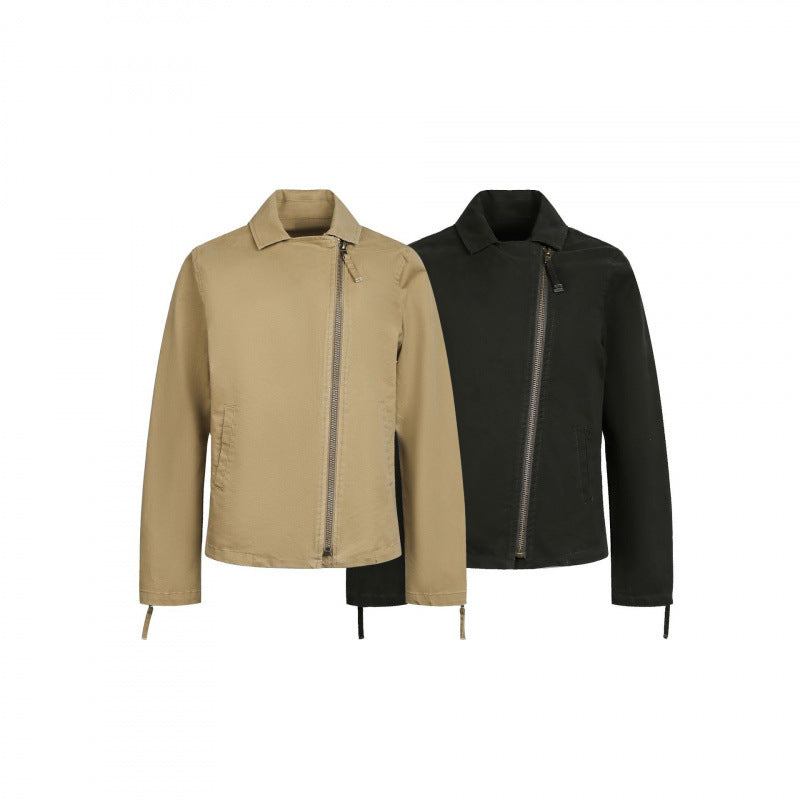 Men's Asymmetrical Biker Jacket with Diagonal Metal Zipper Fashion Glam