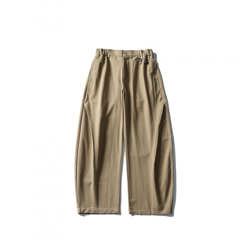 Men's Wide Utility Pants with Elastic Waistband and Distinctive Seam Panels Fashion Glam