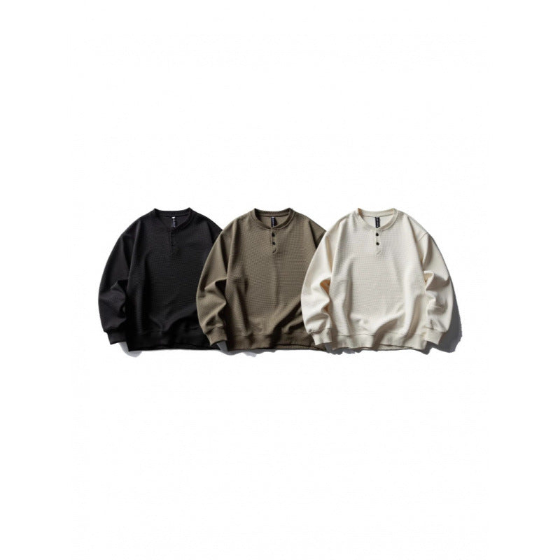 Unisex Waffle Knit Henley Sweatshirt in Oversize Cut with Button Placket Fashion Glam