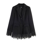 Women tailored blazer with lace trim and flared hem Fashion Glam