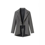 Women's Tailored Houndstooth Blazer with Tail and Lapel Collar Fashion Glam