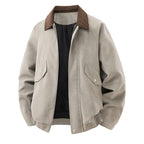Men's Short Suede Bomber Jacket with Cord Collar Fashion Glam