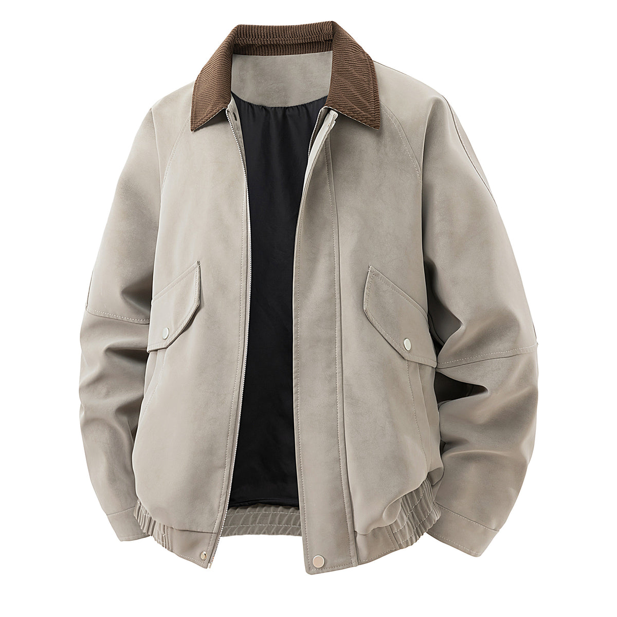 Men's Short Suede Bomber Jacket with Cord Collar Fashion Glam