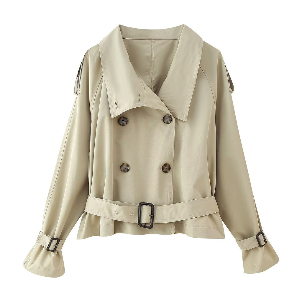 Women's short trench coat in boxy cut with double-breasted and belted waist Fashion Glam