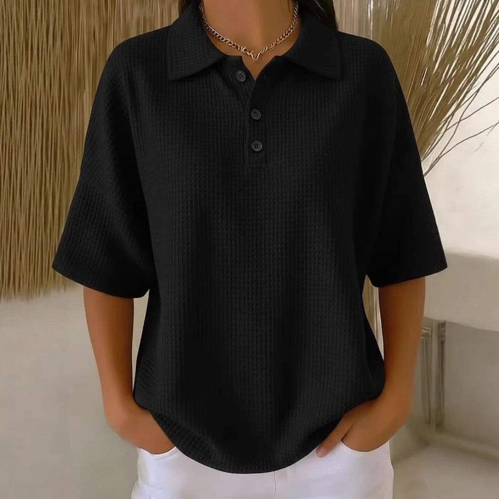 Women's sporty polo shirt made of waffle piqué Fashion Glam