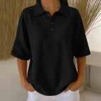 Women's sporty polo shirt made of waffle piqué Fashion Glam