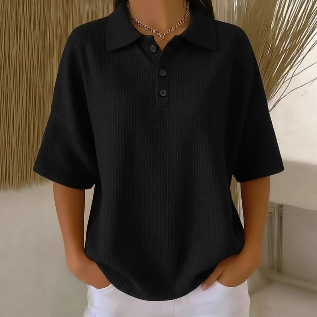 Women's sporty polo shirt made of waffle piqué Fashion Glam