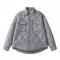 Unisex Padded Quilted Shirt Jacket with Flap Pockets and Curved Hem Fashion Glam
