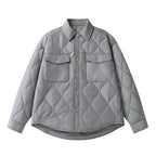 Unisex Padded Quilted Shirt Jacket with Flap Pockets and Curved Hem Fashion Glam