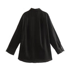 Women's Oversize Shirt Blouse with Extended Back, Boxy Cut and Continuous Button Placket Fashion Glam