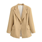 Women Oversized Blazer with Distinctive Lapels and Slightly Tailored Silhouette Fashion Glam