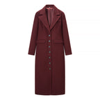 Women Elegant long wool blend coat in clean cut with concealed button placket and dropped shoulder Fashion Glam