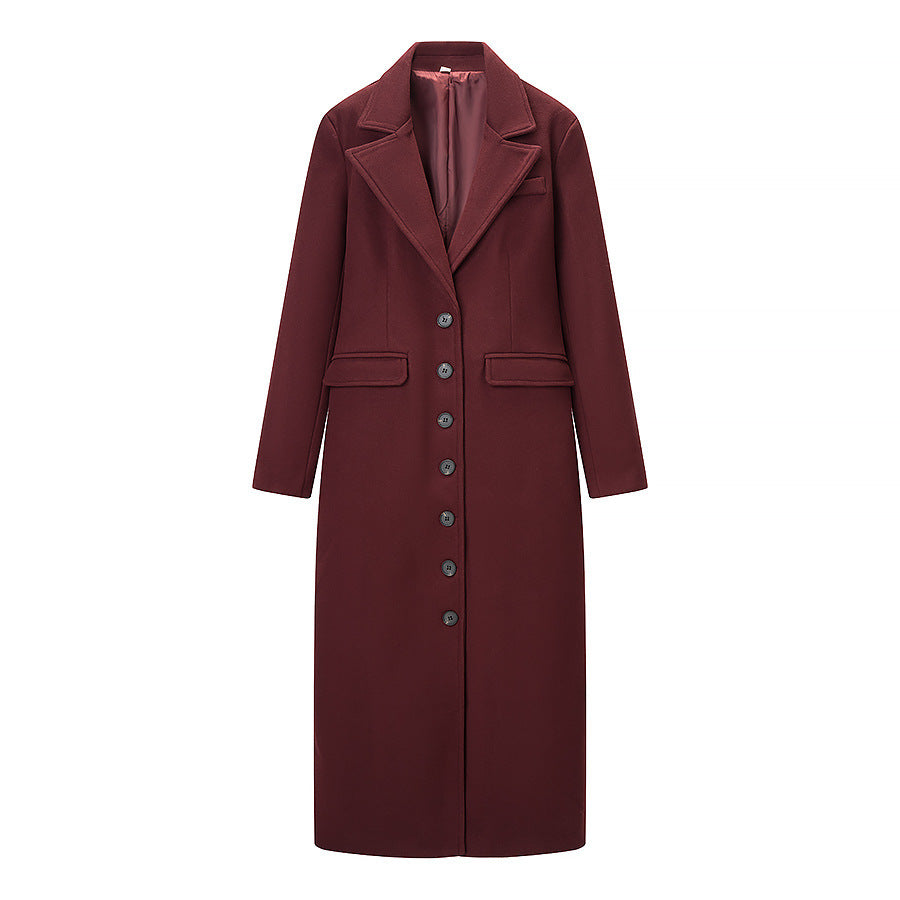 Women Elegant long wool blend coat in clean cut with concealed button placket and dropped shoulder Fashion Glam