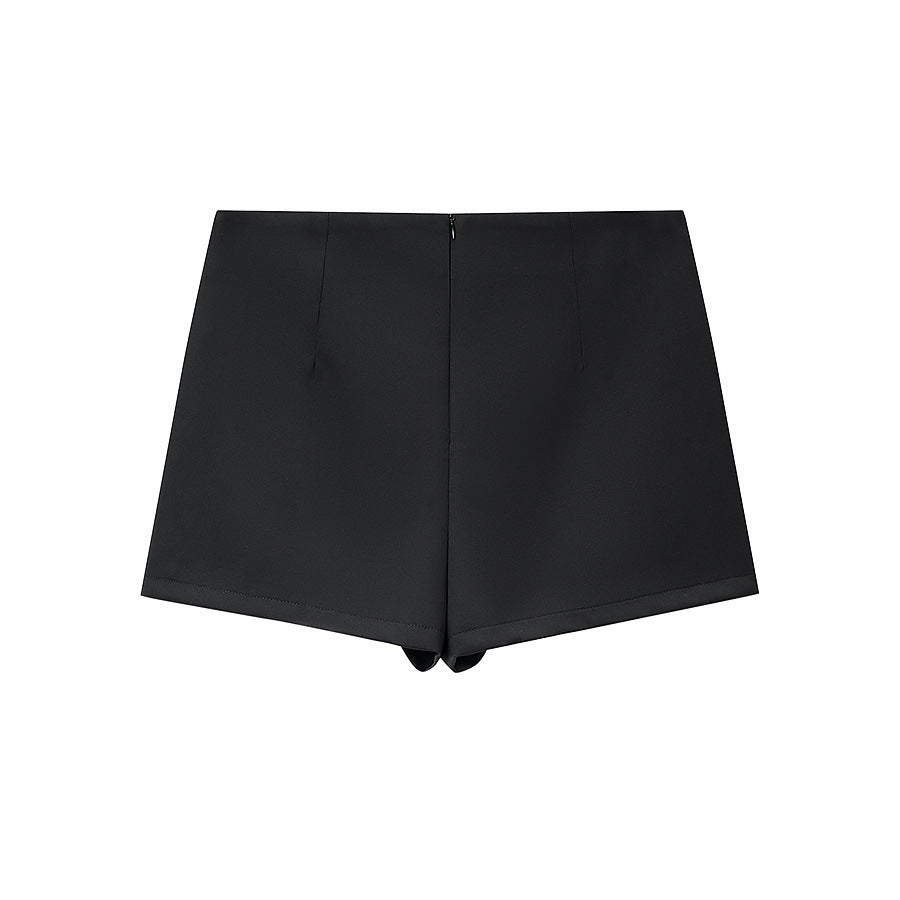 Women's short fitted blazer with stand-up collar and matching skort set Fashion Glam