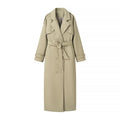 Women's maxi-length wool blend trench coat with belted tie, double-breasted button placket and shoulder epaulettes Fashion Glam