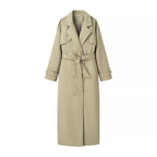 Women's maxi-length wool blend trench coat with belted tie, double-breasted button placket and shoulder epaulettes Fashion Glam