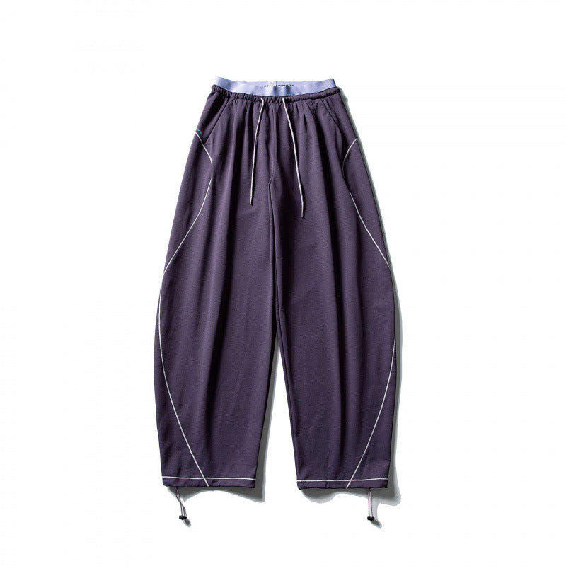Unisex Wide Tech Jogging Pants with Drawstring, Contrast Seams and Adjustable Hem Fashion Glam