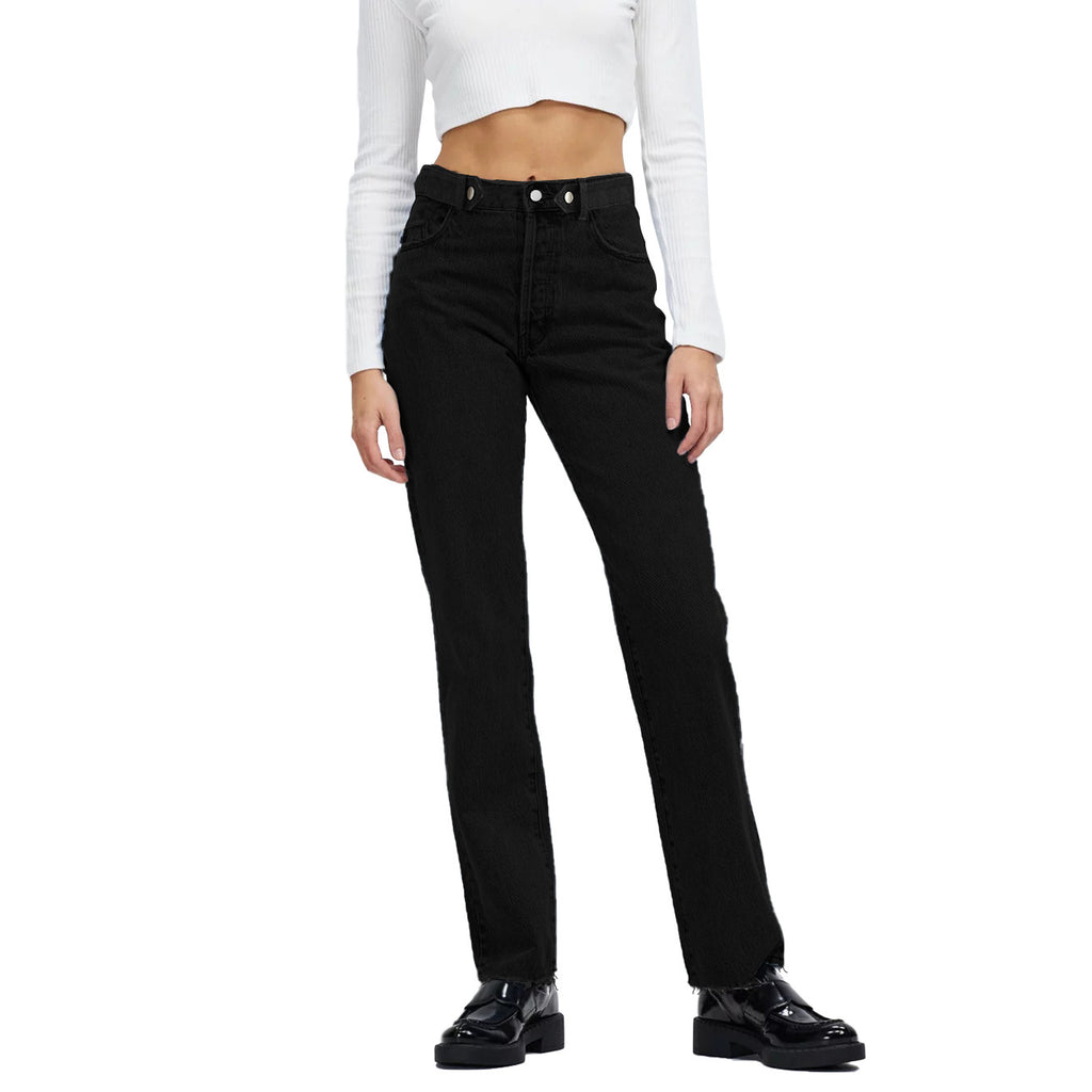 Women high-waisted straight-cut jeans made of rigid denim with raw hem Fashion Glam