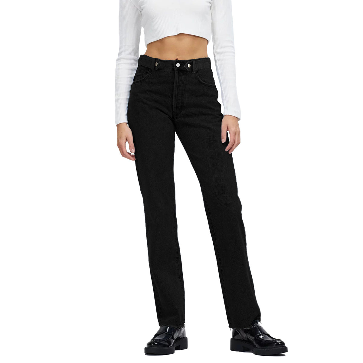 Women high-waisted straight-cut jeans made of rigid denim with raw hem Fashion Glam