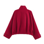 Women's short-cut boxy blouson with stand-up collar, check pattern and zipper Fashion Glam