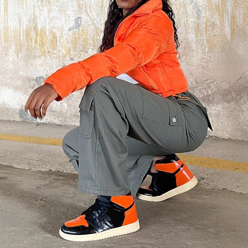 Ladies cargo pants with high waist, wide leg and flap pockets Fashion Glam