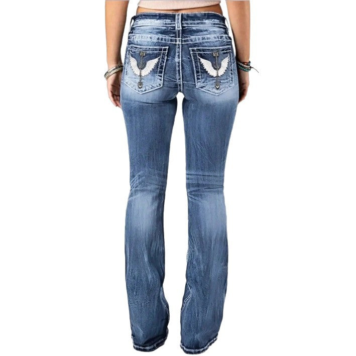Women mid-rise bootcut jeans with vintage wash, light stretch and five-pocket design Fashion Glam