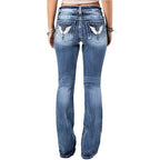 Women mid-rise bootcut jeans with vintage wash, light stretch and five-pocket design Fashion Glam