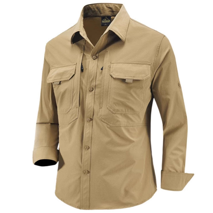 Men's Technical Field Shirt with Ripstop Structure, Chest Pockets and Roll-Up Sleeves Fashion Glam