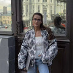 Women's quilted kimono wrap jacket with tie belt and oriental paisley pattern Fashion Glam
