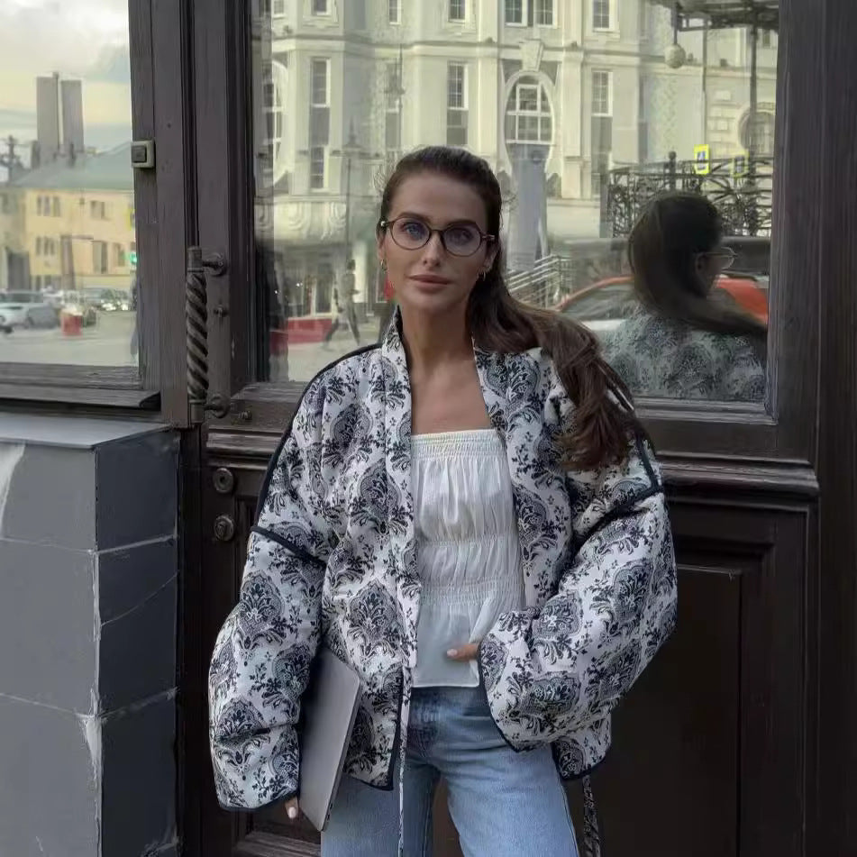 Women's quilted kimono wrap jacket with tie belt and oriental paisley pattern Fashion Glam