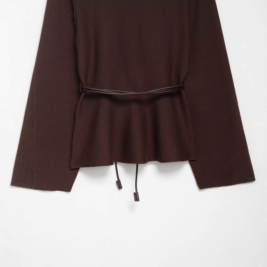 Women's Crossed Knit Cardigan with Waistband and Kimono Sleeves Fashion Glam