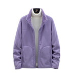 Women Cozy Fleece Jacket with Teddy Lining, Stand Collar and Two Zip Pockets Fashion Glam