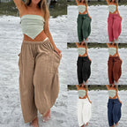 Women's High-Waisted Relaxed Cargo Pants made of Linen Blend with Drawstring and Patch Pockets Fashion Glam
