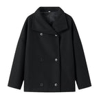 Women Oversize Short Coat in Boxy Peacoat Style with Wide Lapels and Double Breasted Fashion Glam