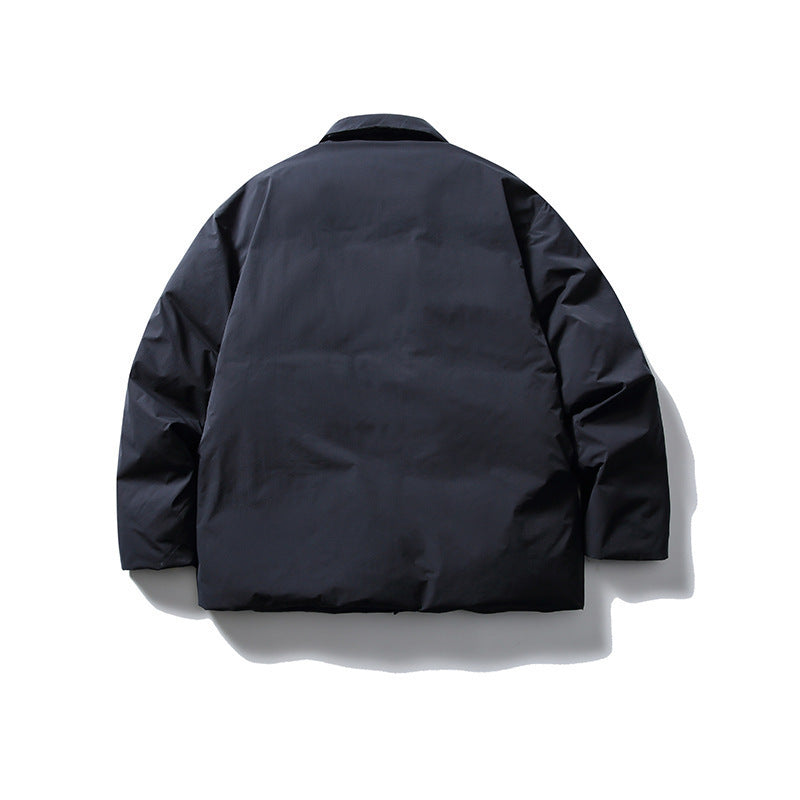 Men's short-cut thermo puffer jacket in boxy cut with shirt collar and concealed snap button placket Fashion Glam