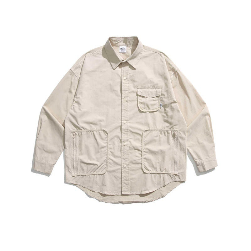 Unisex Boxy Overshirt Jacket with utility pockets, rounded hem, and oversized fit Fashion Glam