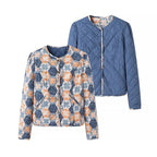 Women's Quilted Short Jacket with Graphic Patchwork Pattern Fashion Glam