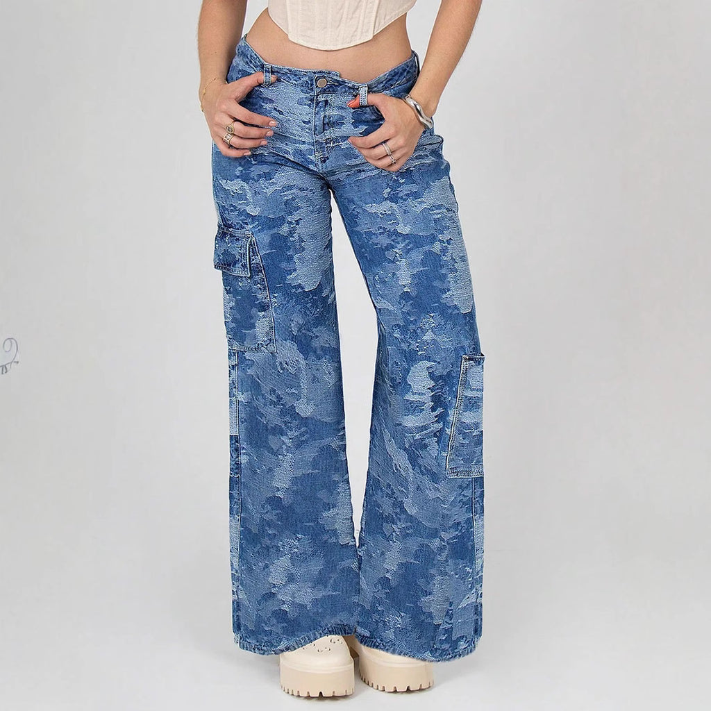 Ladies Cargo-Flared-Jeans with Camouflage Wash Fashion Glam