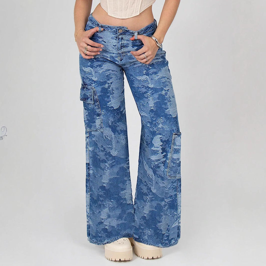 Ladies Cargo-Flared-Jeans with Camouflage Wash Fashion Glam