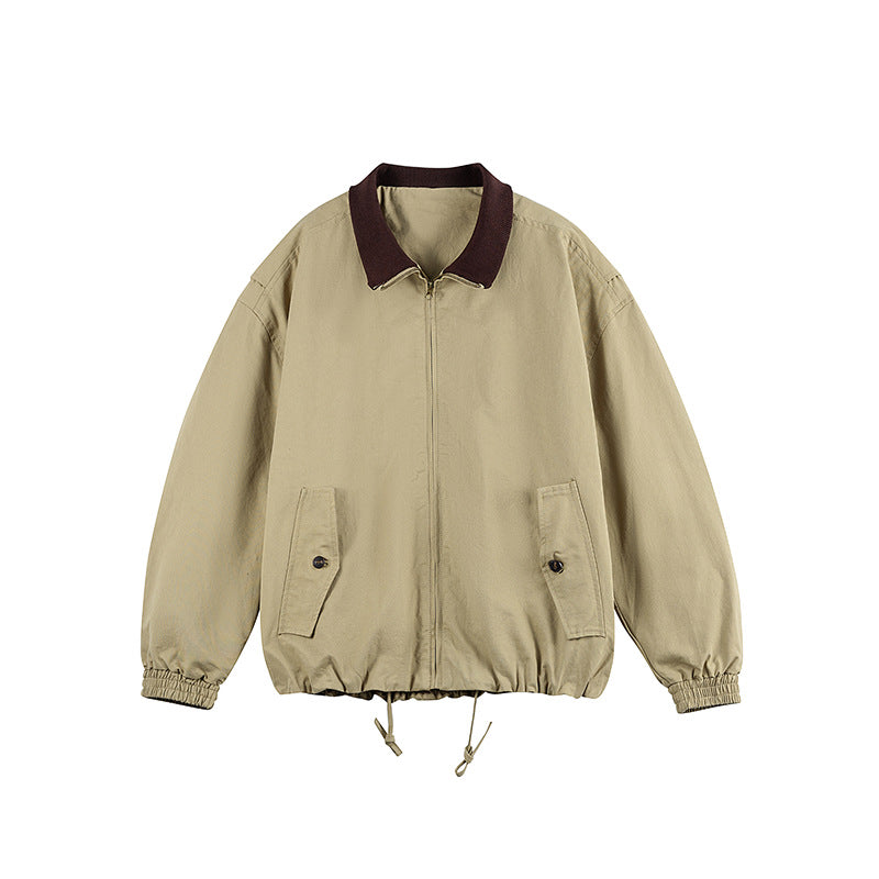 Men's Boxy Zip Transition Jacket made of durable canvas with contrasting knit collar, drawstring and flap pockets Fashion Glam