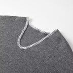 Women Short V-neck Knit Sweater with Patch Pockets and Decorative Stitch Fashion Glam