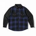 Unisex Boxy Check Mix Overshirt with Denim Sleeves and Chest Patches Fashion Glam